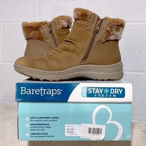 NWT (7.5) whisky cognac faux fur booties grip sole waterproof mid calf suede